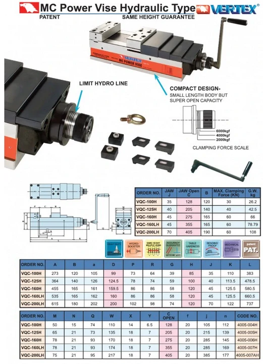 MC hydraulický svěrák, 125 / 205 mm (VQC-125H) VERTEX